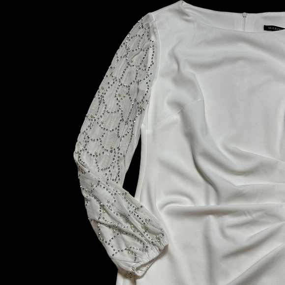 Marina White Boat Neck Embellished Long Sleeve Gown US 10 - Picture 3 of 11